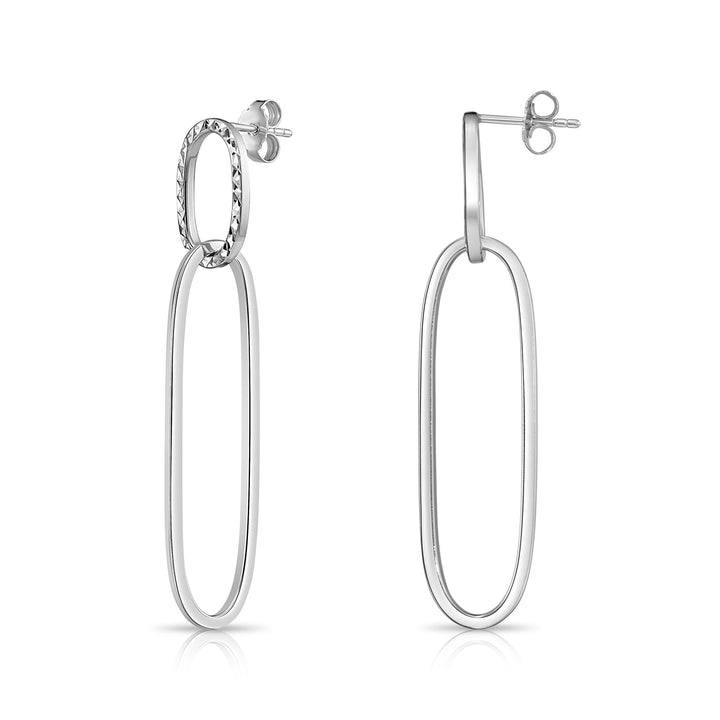 925 Sterling Silver Diamond-Cut Dangle Oval Hoop Studs