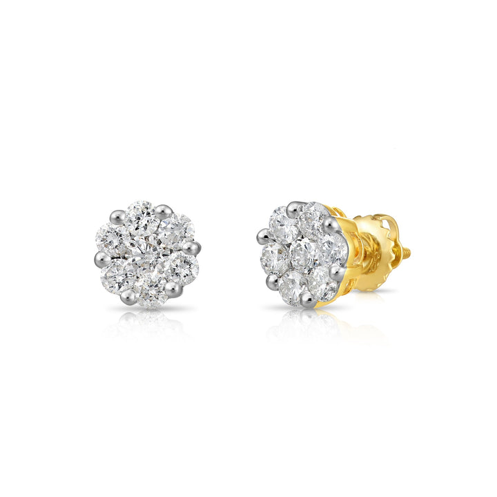 14K Yellow Gold Diamond Cluster Stud Earring with Screw-Back