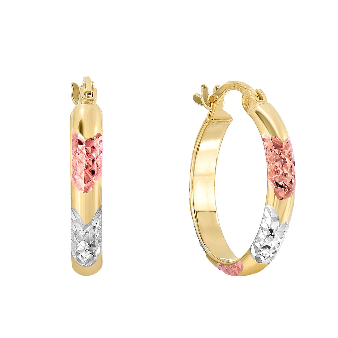 925 Sterling Silver Tri-Color Diamond Cut Hoop Earrings, Half Round Tube