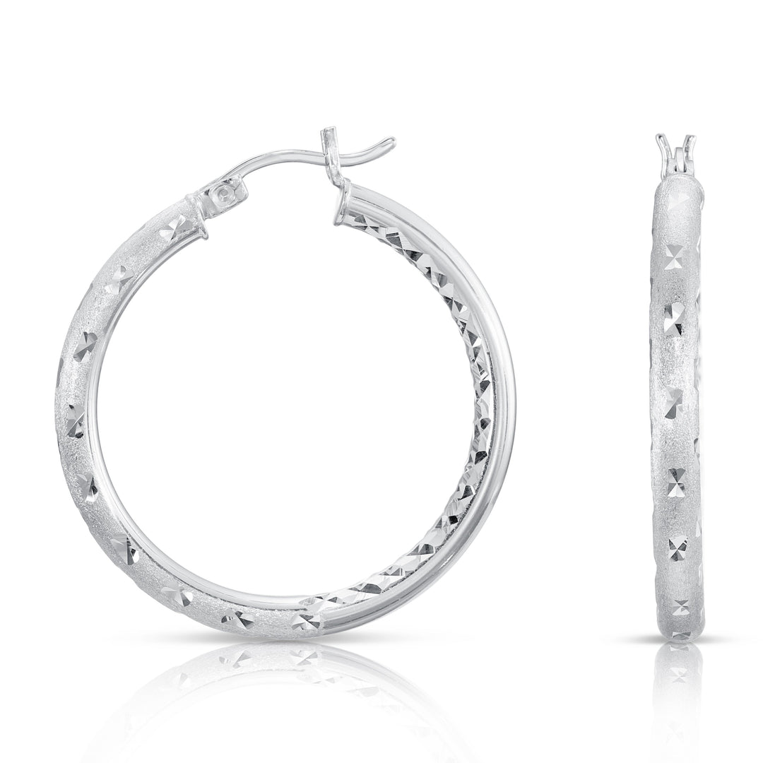 Sterling Silver Hoop Earrings with Inside-Outside Engraving