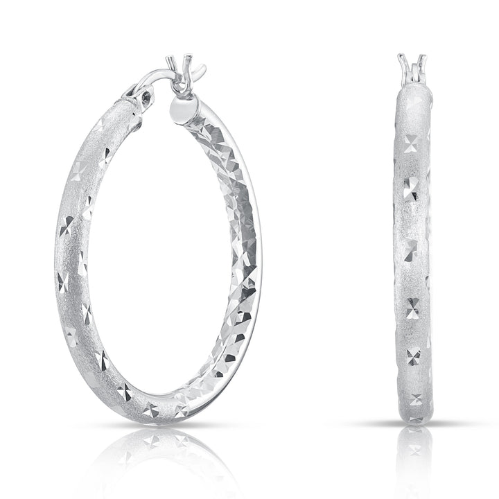 Sterling Silver Hoop Earrings with Inside-Outside Engraving