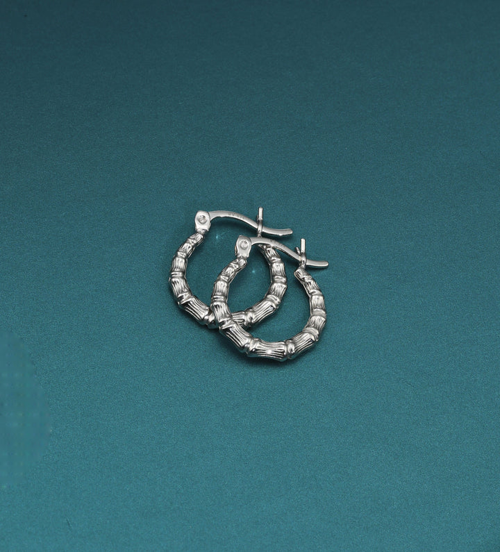 925 Sterling Silver Bamboo Accent Hoops - 21 MM