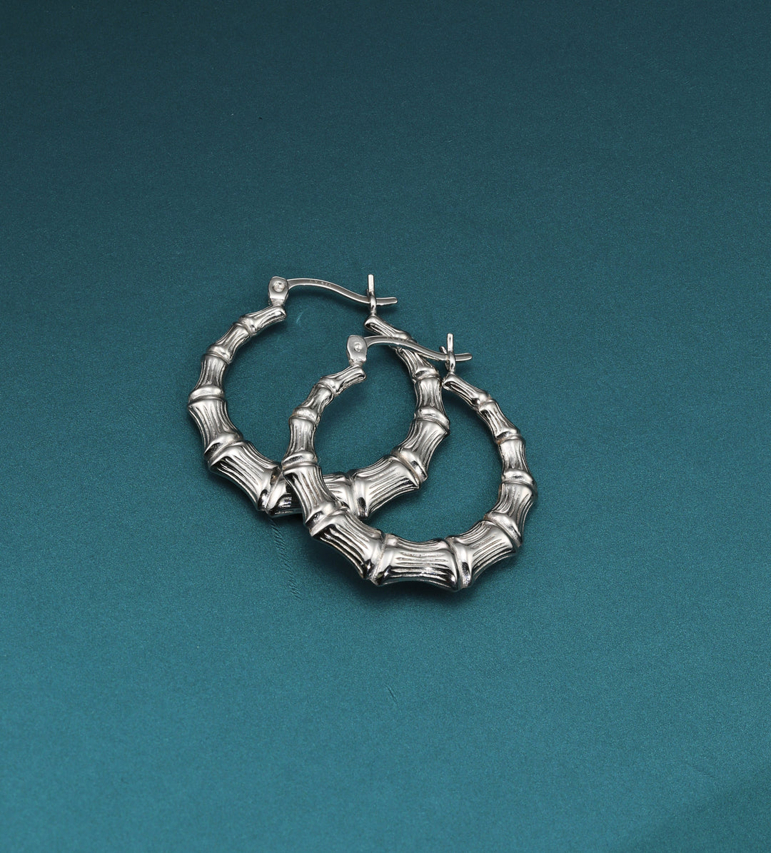 925 Sterling Silver Bamboo Accent Hoops - 26 MM