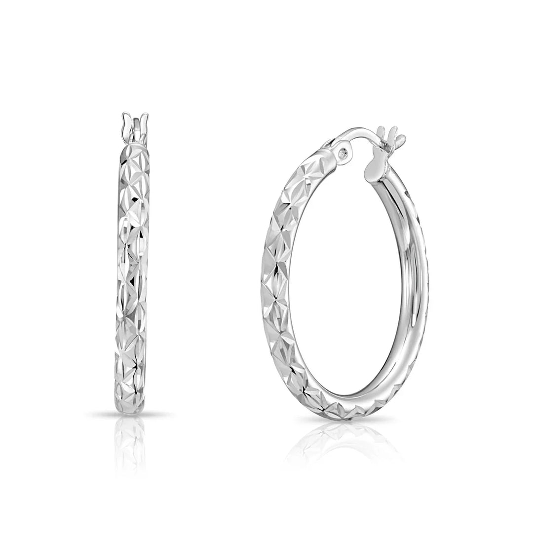 925 Sterling Silver X Diamond-cut Hoop Earrings - 40 mm (1.5 Inch)