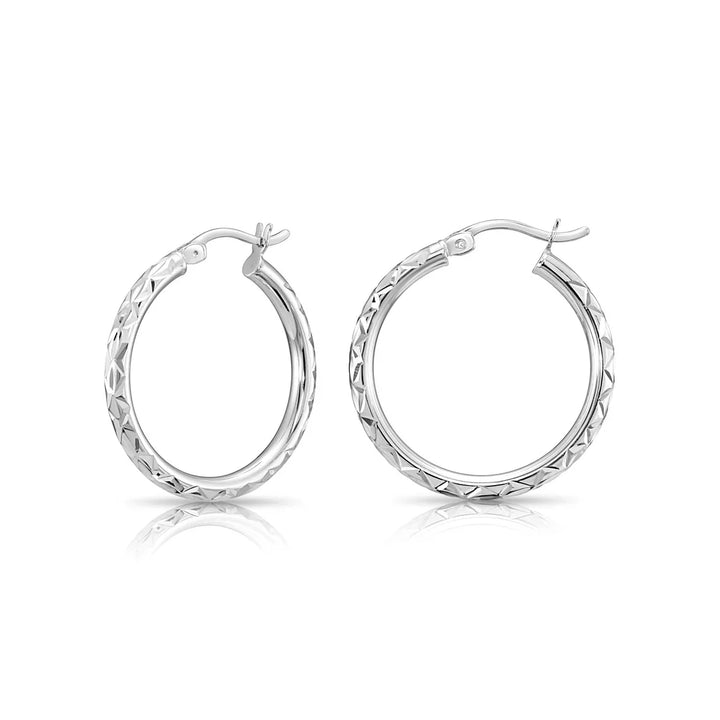 925 Sterling Silver X Diamond-cut Hoop Earrings - 40 mm (1.5 Inch)