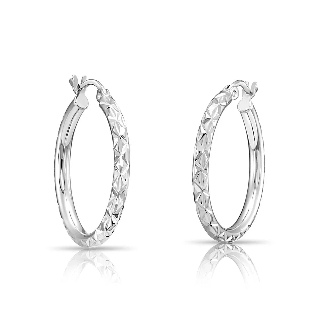 925 Sterling Silver X Diamond-cut Hoop Earrings - 25 mm (1 Inch)