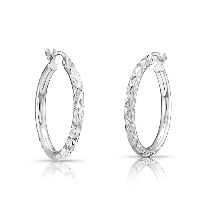 925 Sterling Silver X Diamond-cut Hoop Earrings - 40 mm (1.5 Inch)