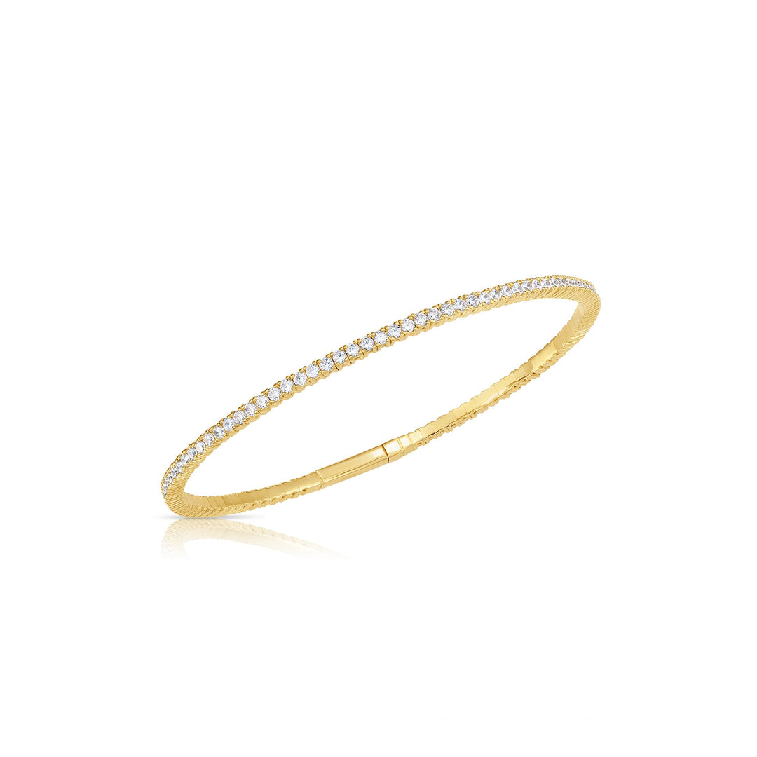 14K Yellow Gold Cubic Zirconia 4 Prong Round Cubic Zirconia Flexible Tennis Bangle Bracelet