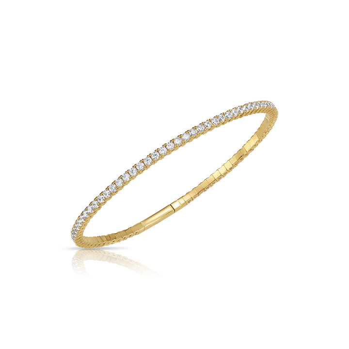 14K Yellow Gold Cubic Zirconia 4 Prong Round Cubic Zirconia Flexible Tennis Bangle Bracelet