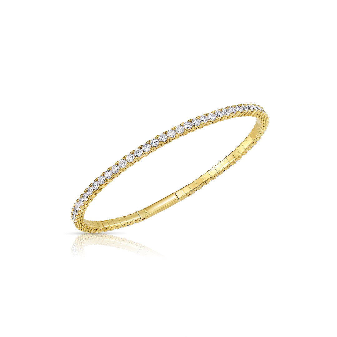 14K Yellow Gold Cubic Zirconia 4 Prong Round Cubic Zirconia Flexible Tennis Bangle Bracelet