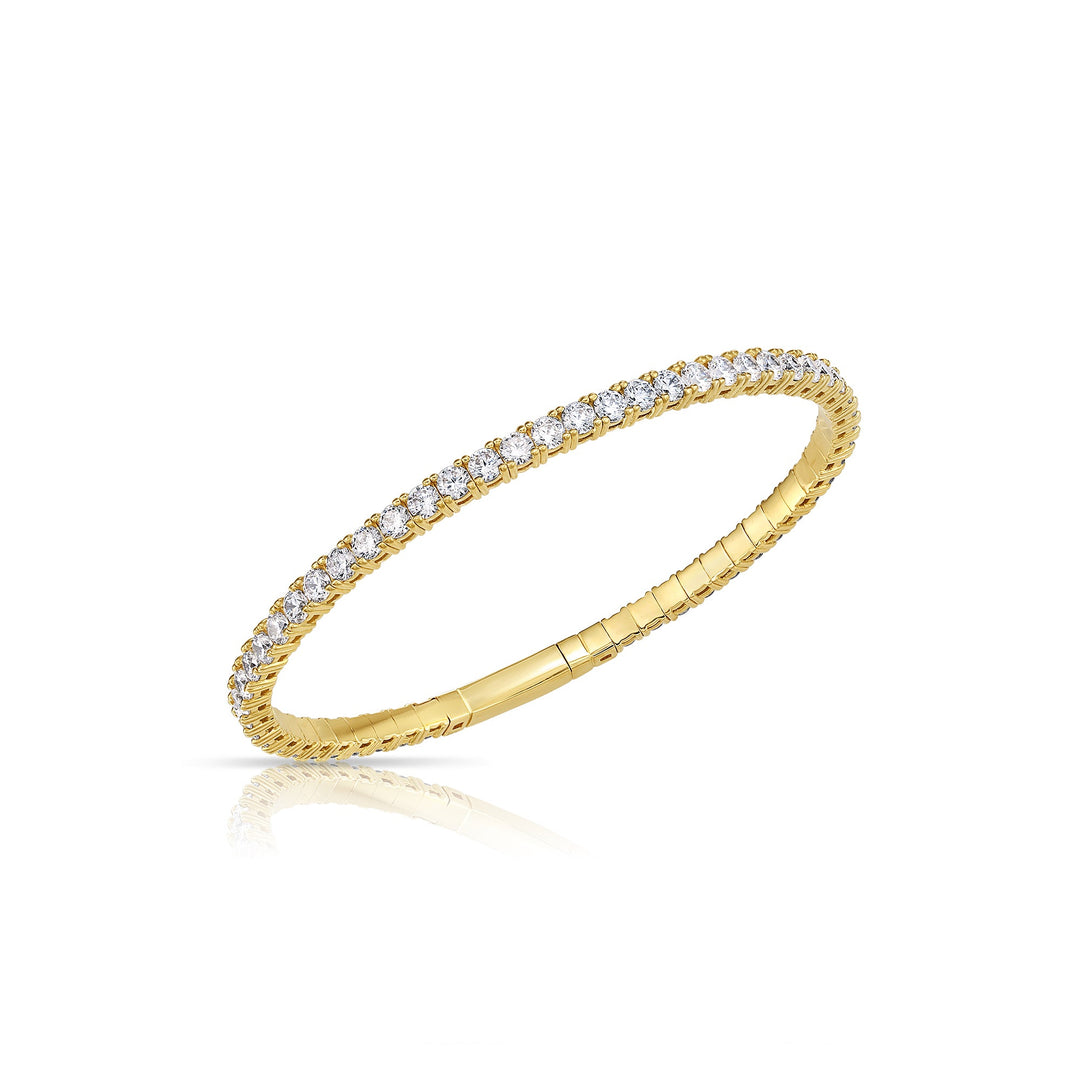 14K Yellow Gold Cubic Zirconia 4 Prong Round Cubic Zirconia Flexible Tennis Bangle Bracelet