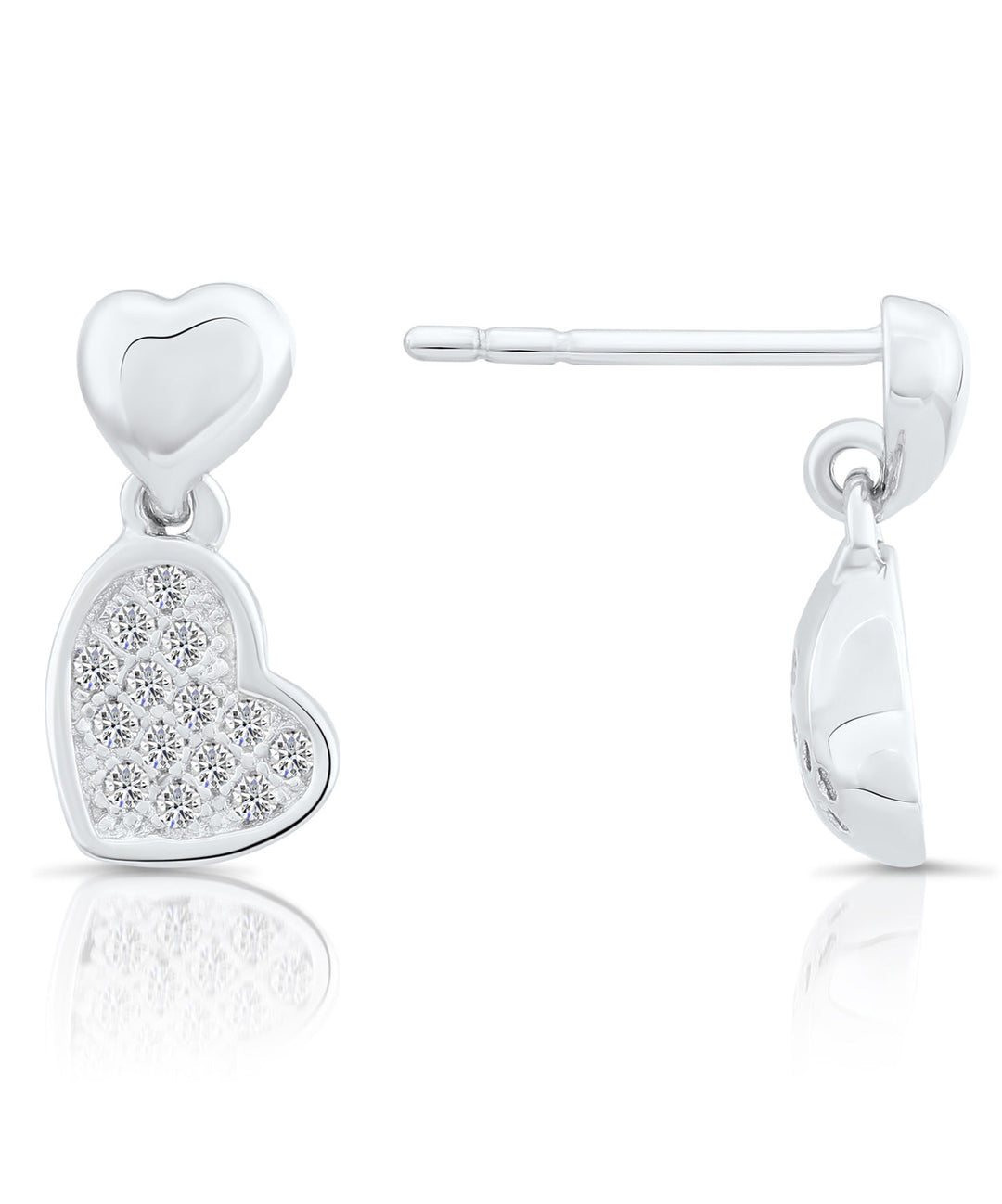 Sterling Silver Cubic Zirconia Heart Stud Dangle Earrings