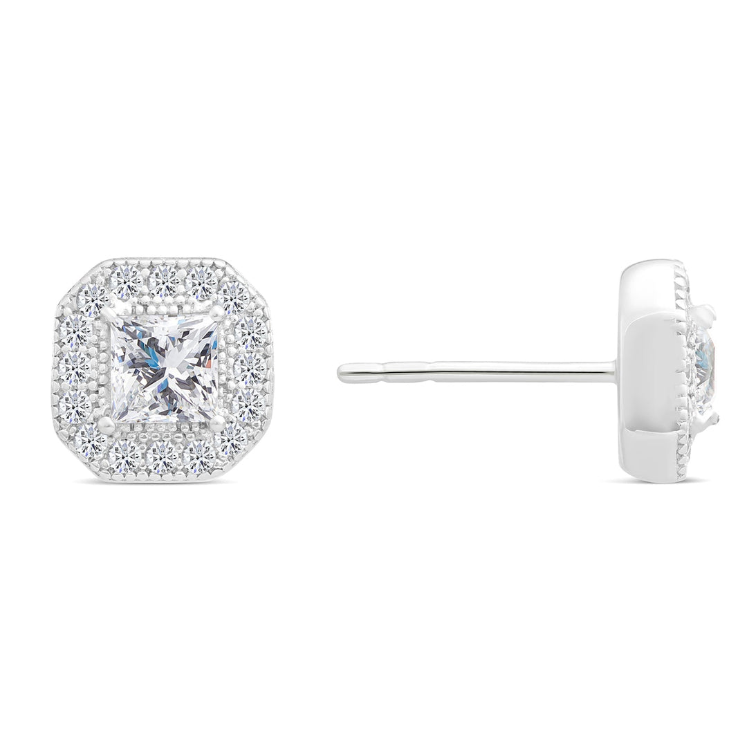 Sterling Silver Square Cubic Zirconia Stud Earrings NYFLE0087