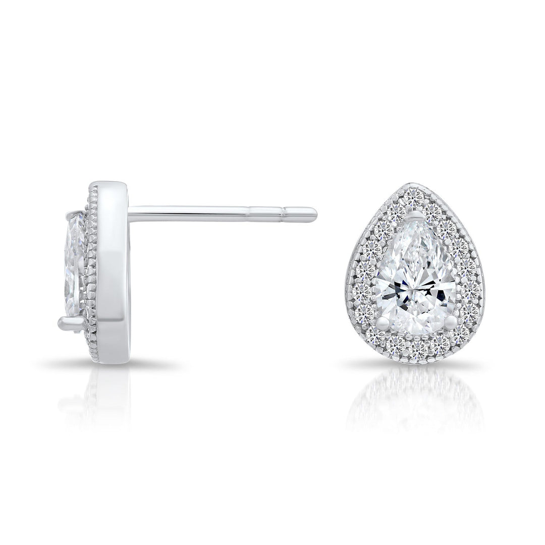 Sterling Silver Cubic Zirconia Pear Shape Teardrop Stud Earring NYFLE0090