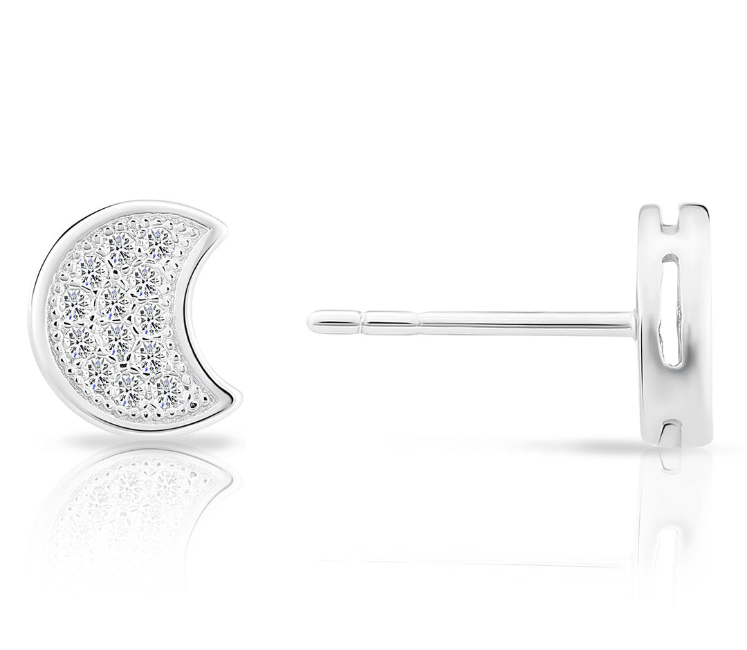 Sterling Silver & Cubic Zirconia Crescent Moon Stud Earring NYFLE0181