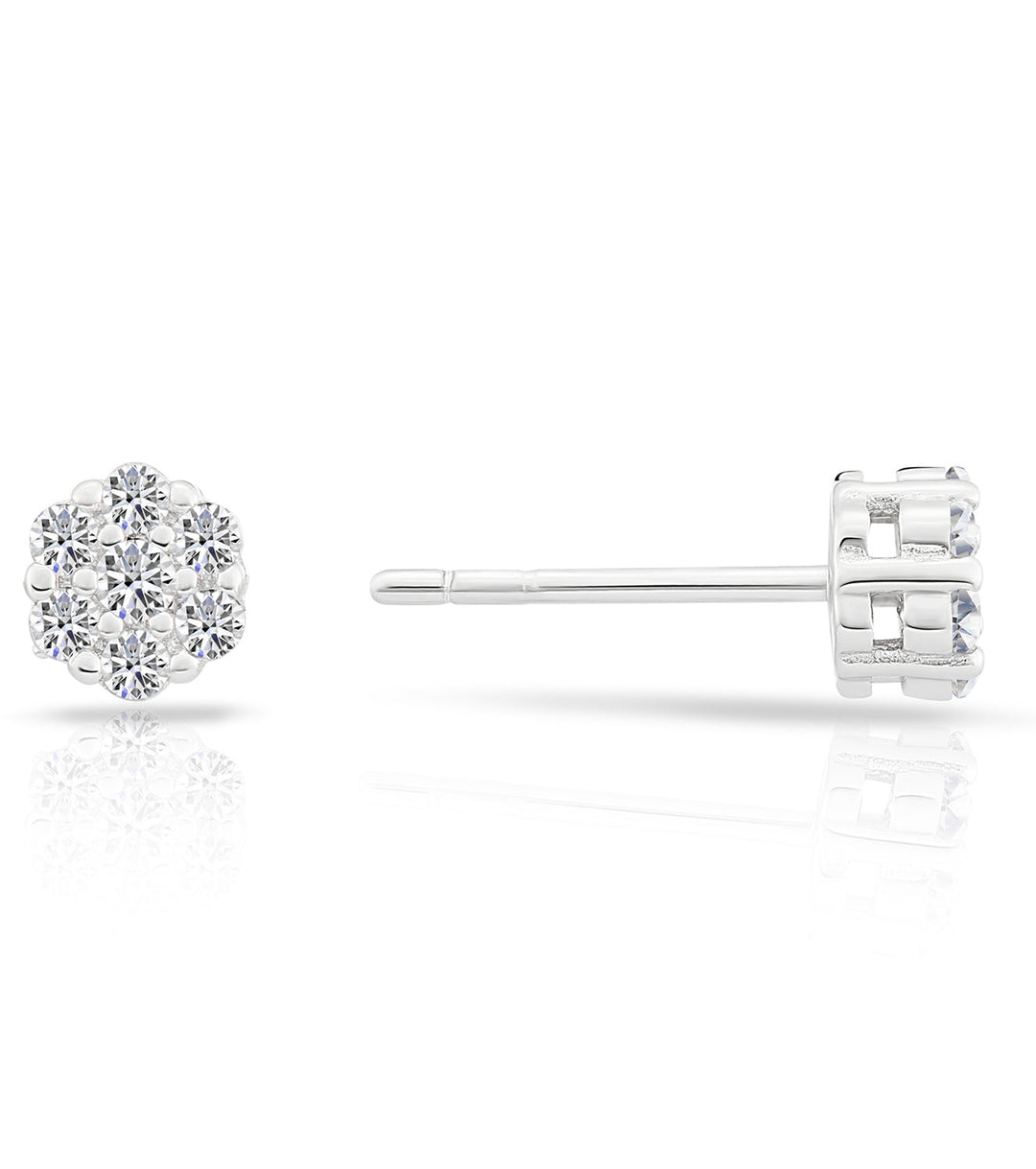 Sterling Silver & Cubic Zirconia Round Flower Stud Earring NYFLE0249
