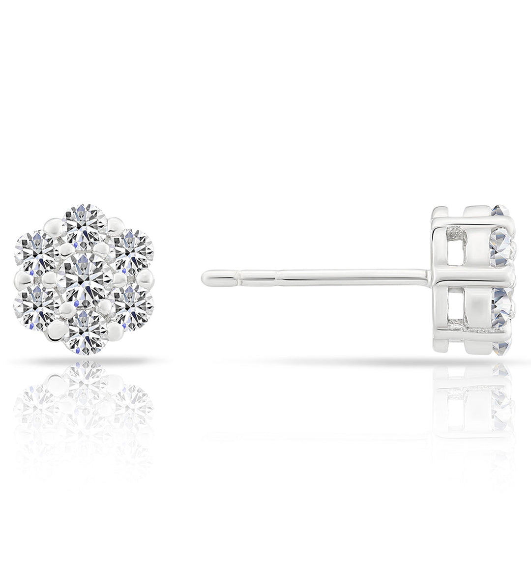 Sterling Silver & Cubic Zirconia Round Flower Stud Earring NYFLE0250