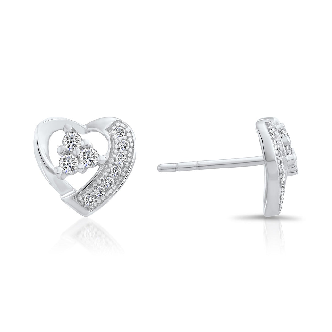 Sterling Silver Cubic Zirconia Heart Stud Earring