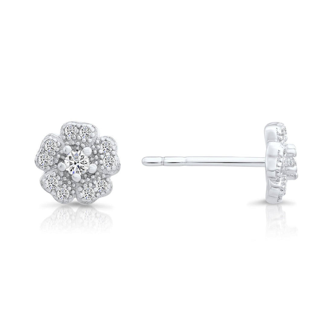 Sterling Silver & Cubic Zirconia Flower Stud Earring NYFLE0615