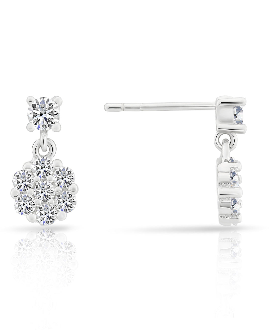 Sterling Silver Cubic Zirconia Flower Stud Dangle Earrings NYFLE0701