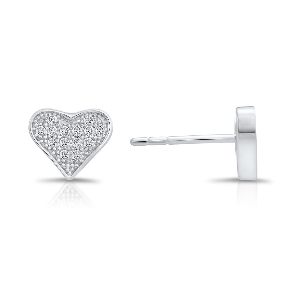 Sterling Silver Pave Set Cubic Zirconia Heart Stud Earring