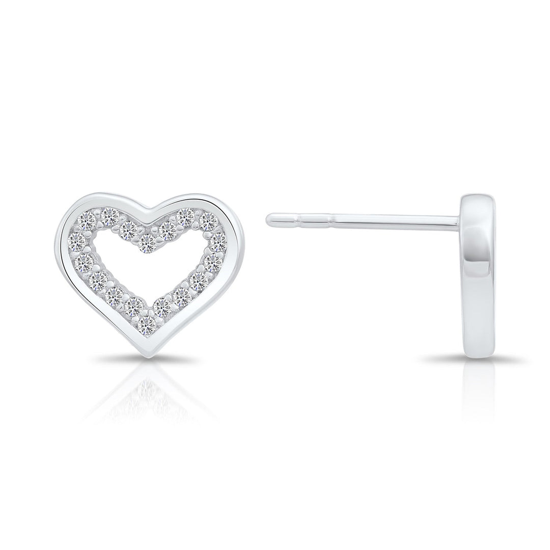 Sterling Silver Cubic Zirconia Open Heart Stud Earring