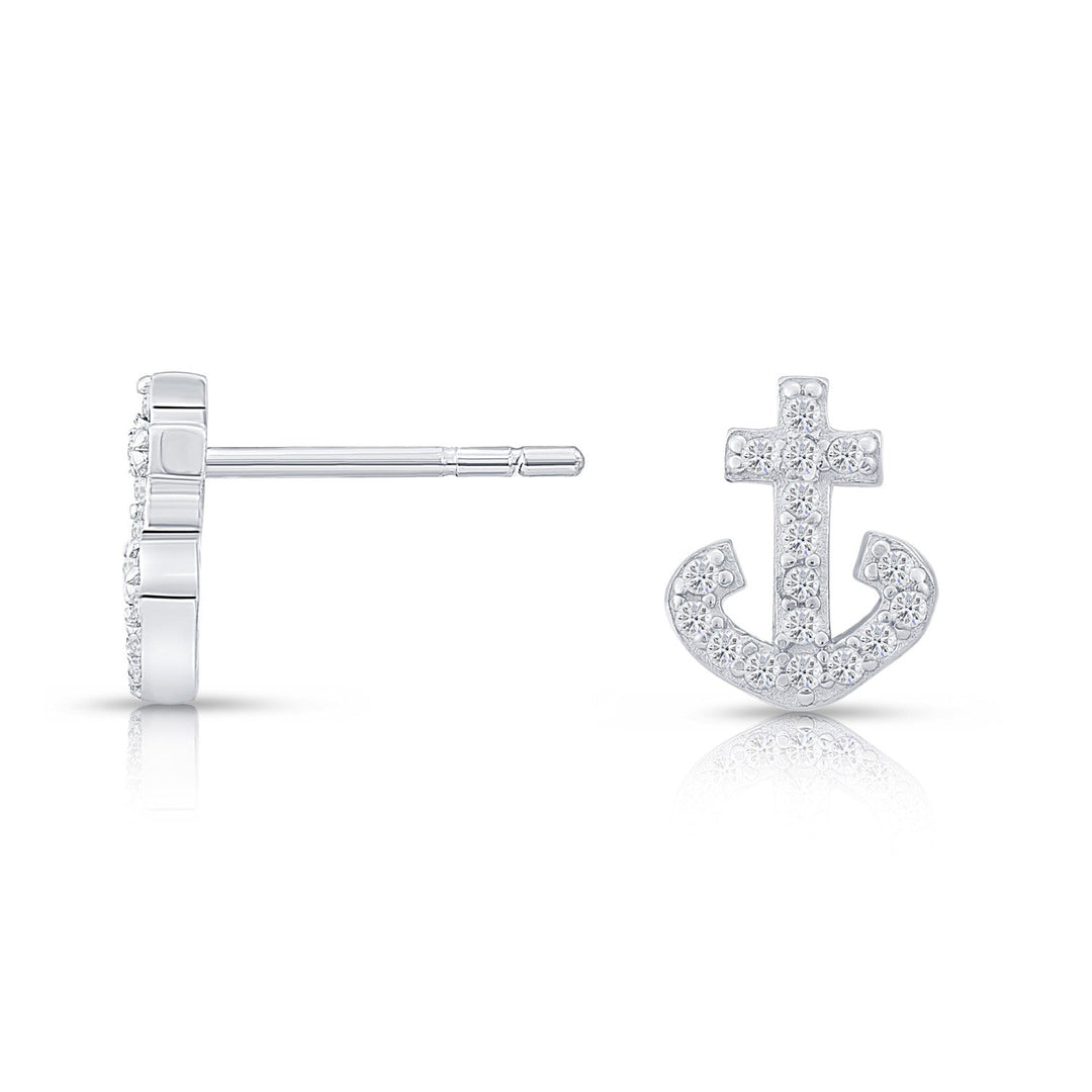 Sterling Silver & Cubic Zirconia Anchor Stud Earring NYFLE1307