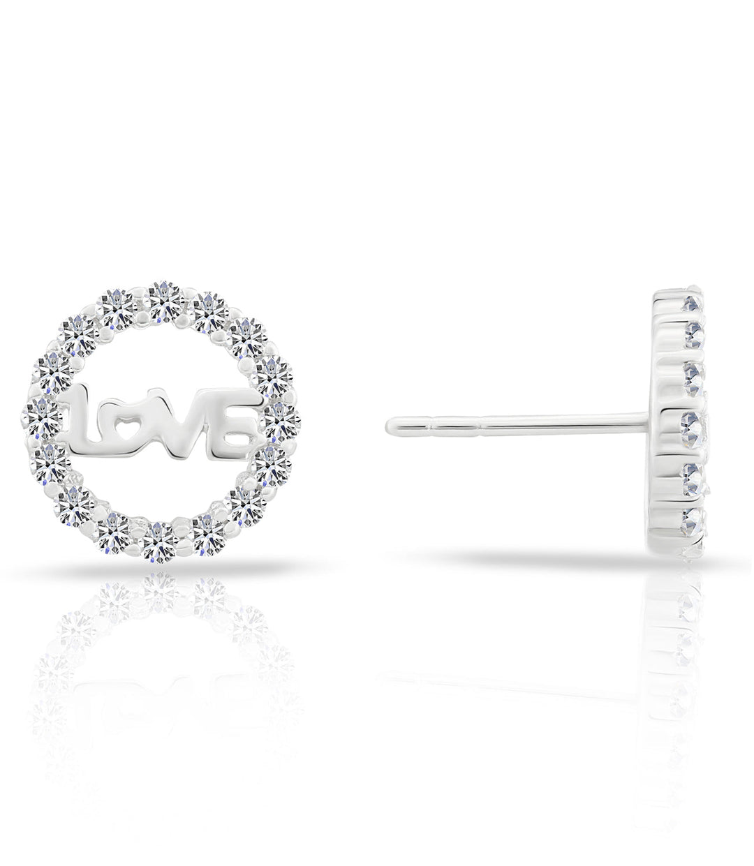 Sterling Silver Cubic Zirconia Halo "Love" Stud Earring