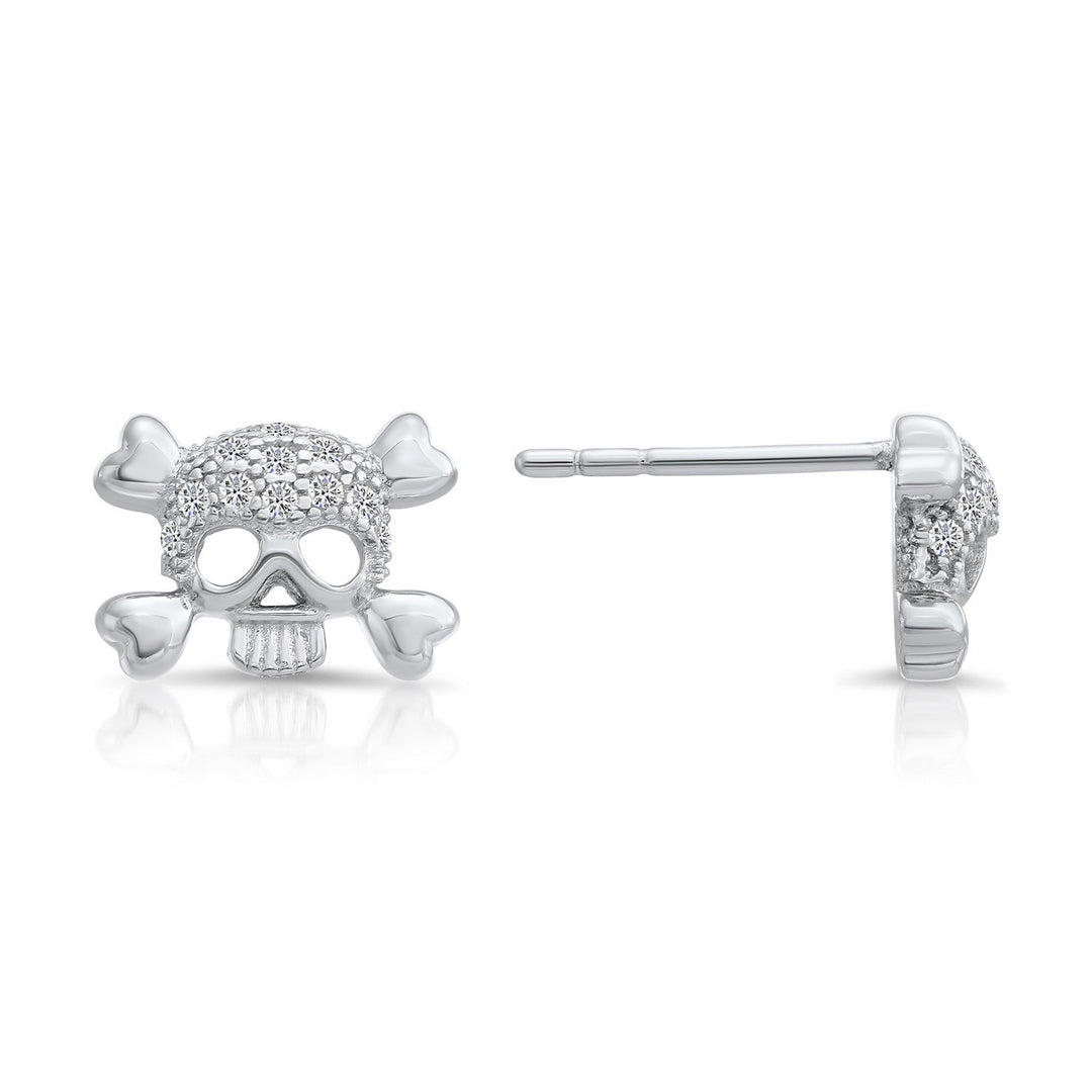 Sterling Silver & Cubic Zirconia Skull Stud Earring NYFLE1333