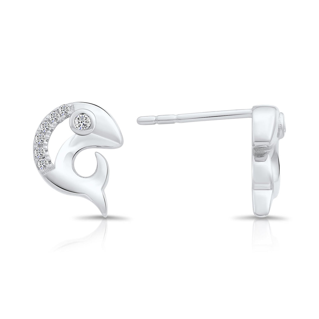 Sterling Silver & Cubic Zirconia Fish Stud Earring NYFLE1340