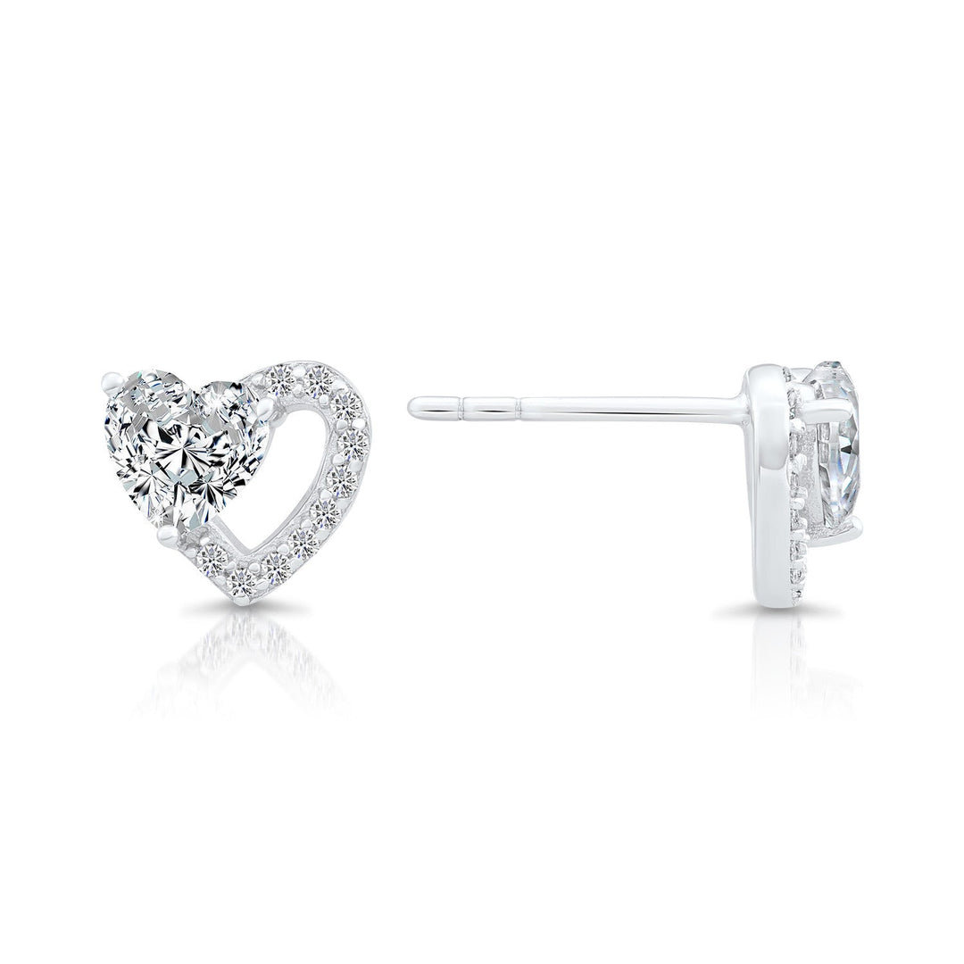 Sterling Silver Cubic Zirconia Heart Stud Earring