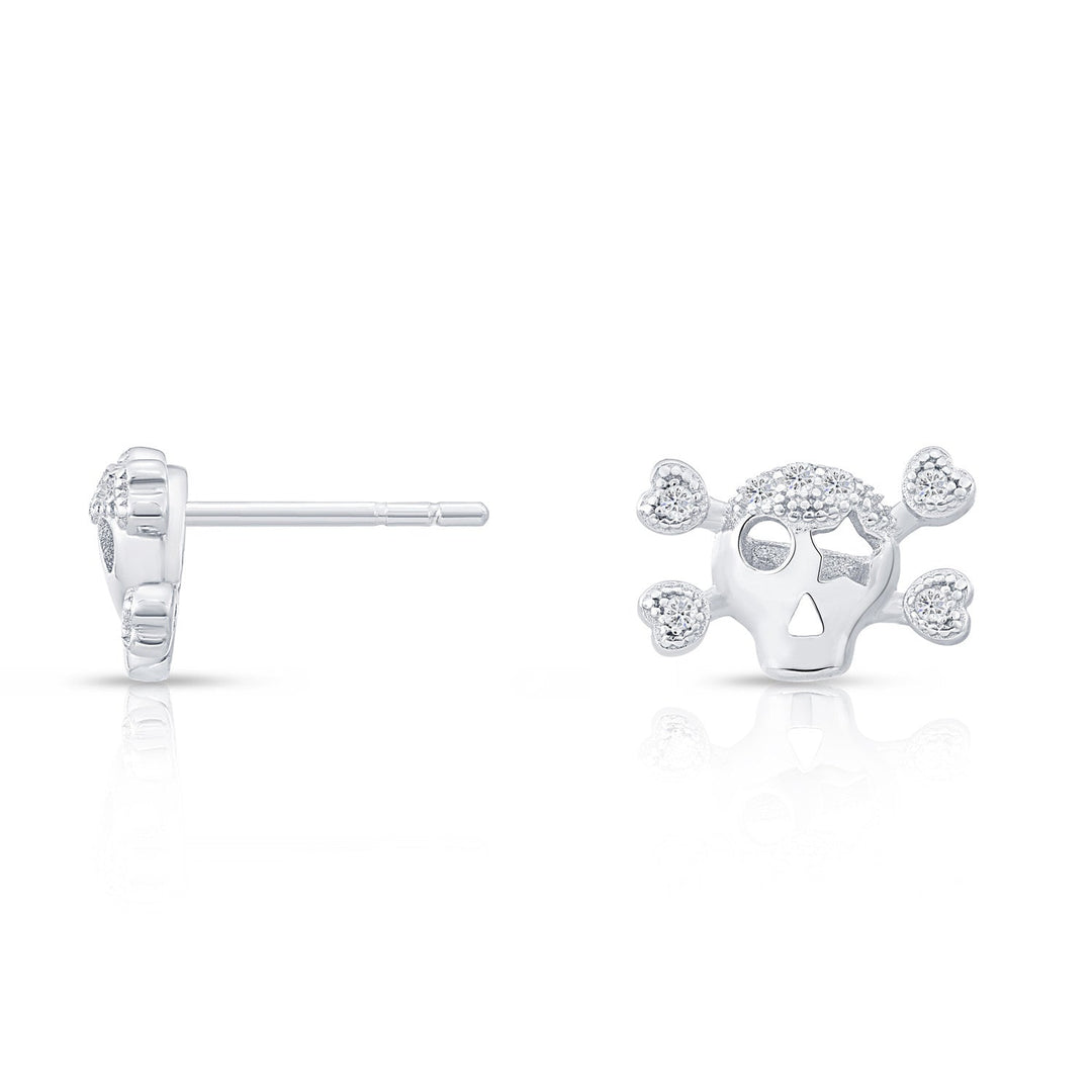 Sterling Silver & Cubic Zirconia Skull Stud Earring NYFLE1385