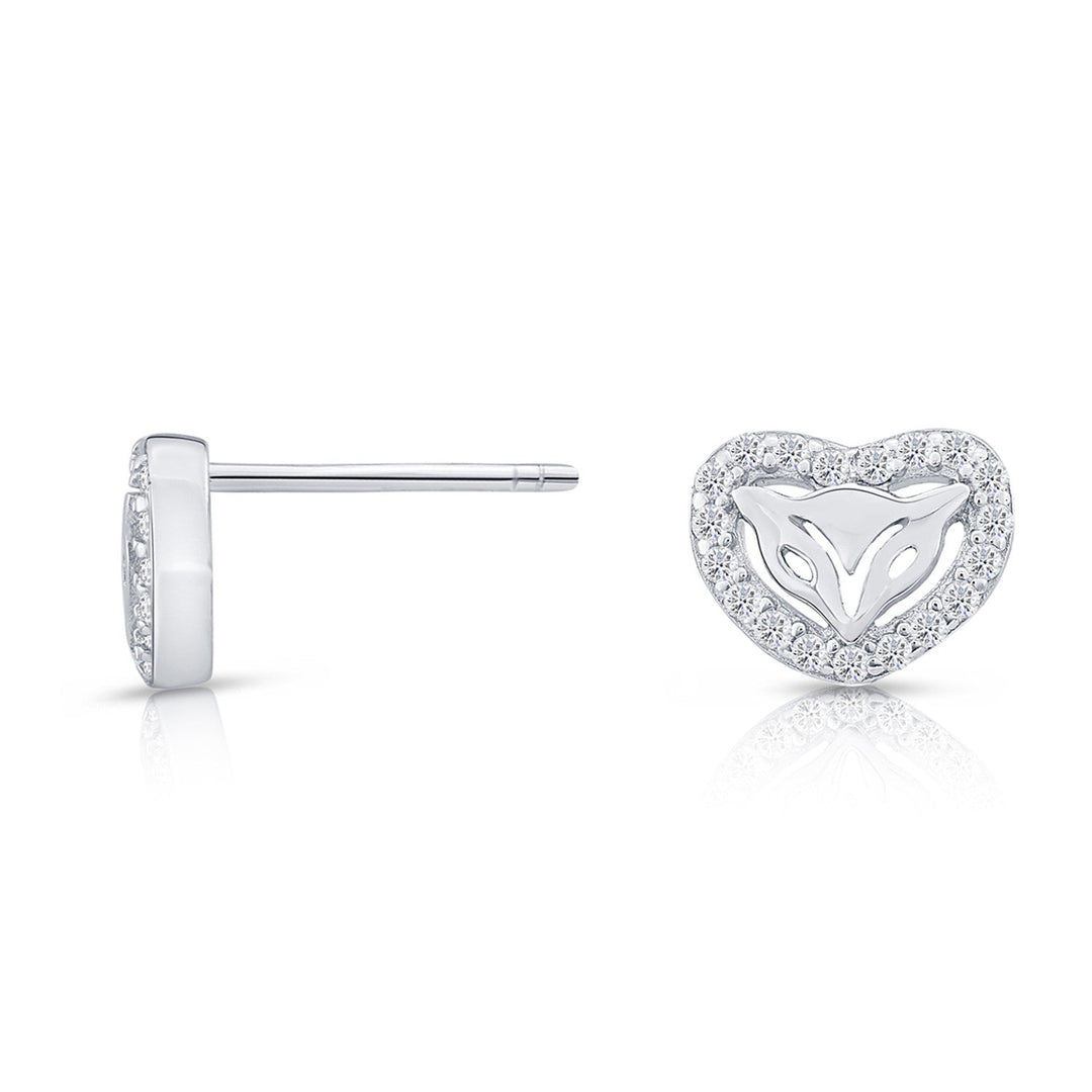 Sterling Silver Cubic Zirconia Fox Heart Stud Earring