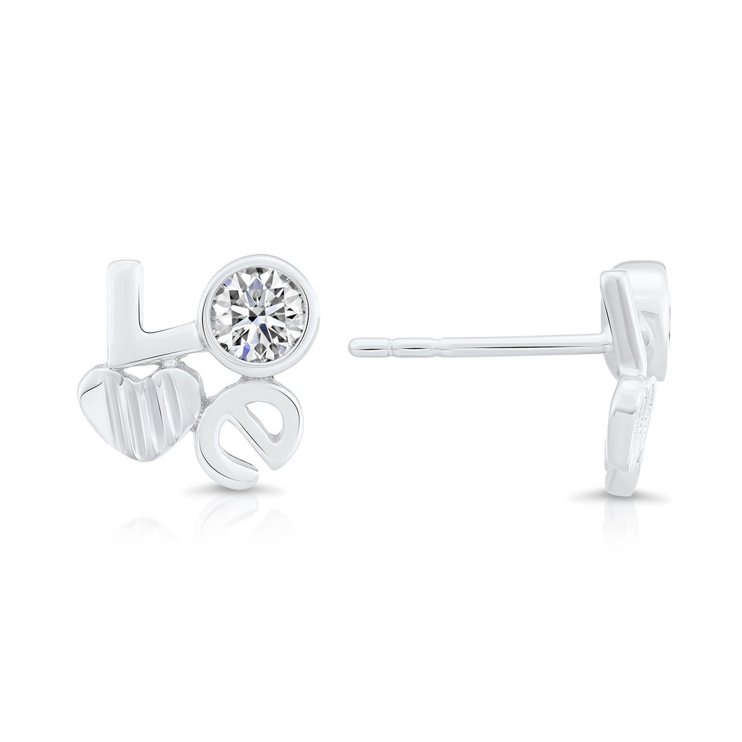 Sterling Silver Cubic Zirconia "Love" Stud Earring