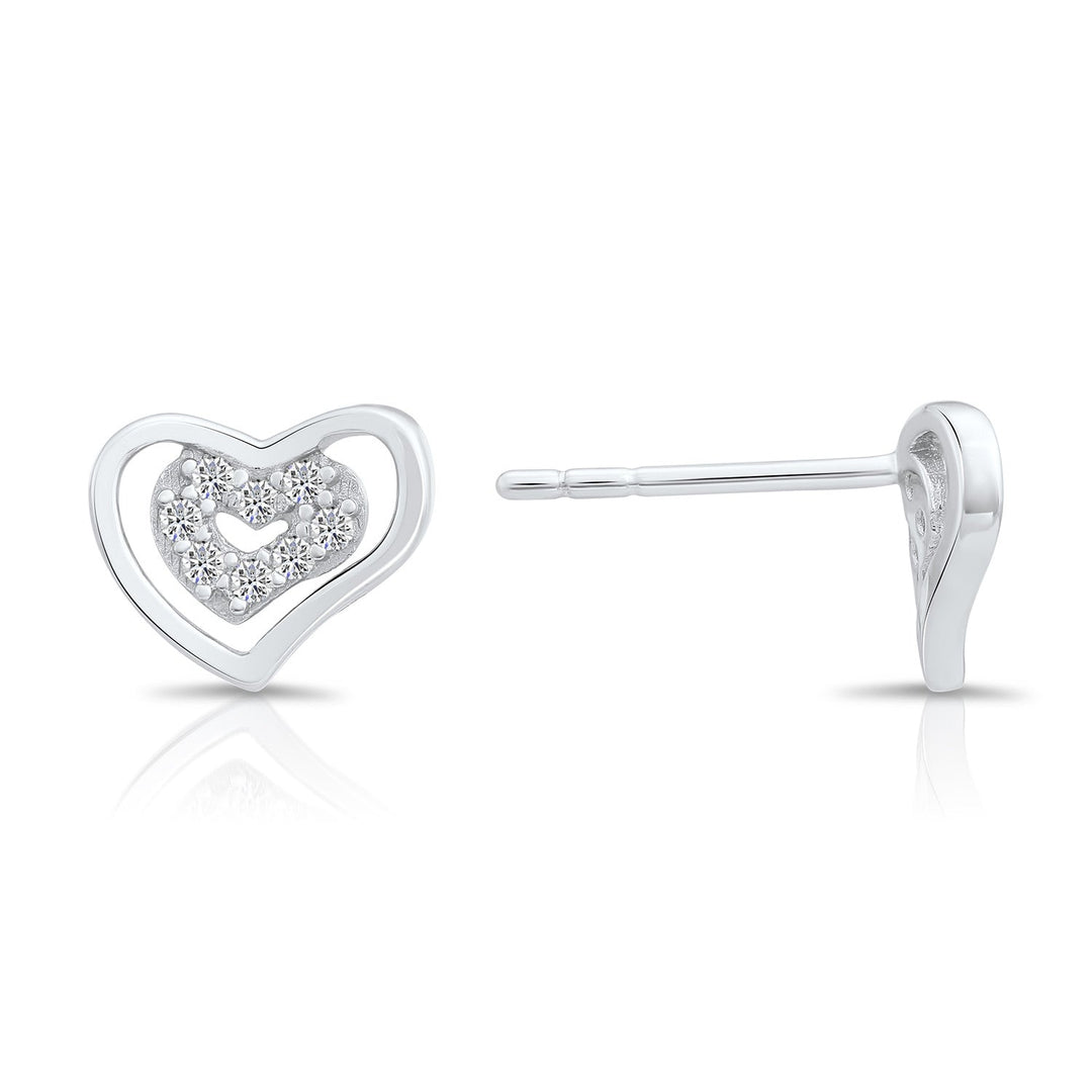 Sterling Silver Cubic Zirconia Heart Stud Earring