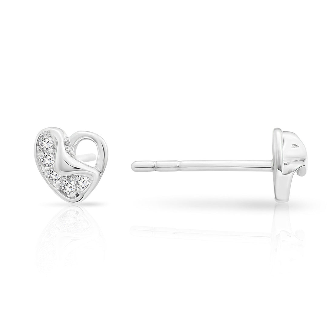 Sterling Silver Small Cubic Zirconia Heart Stud Earring