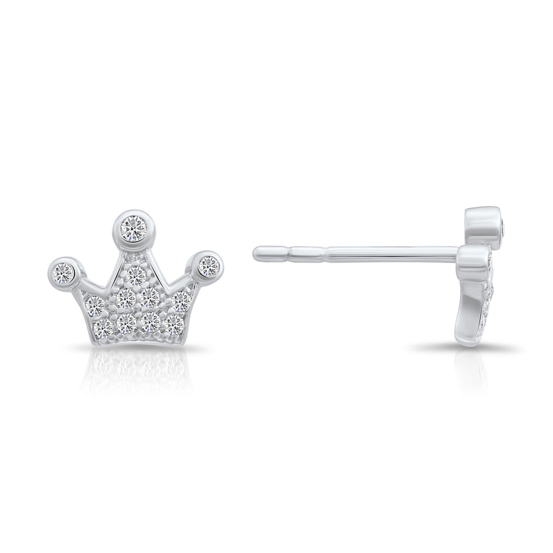 Sterling Silver Cubic Zirconia Crown Stud Earring