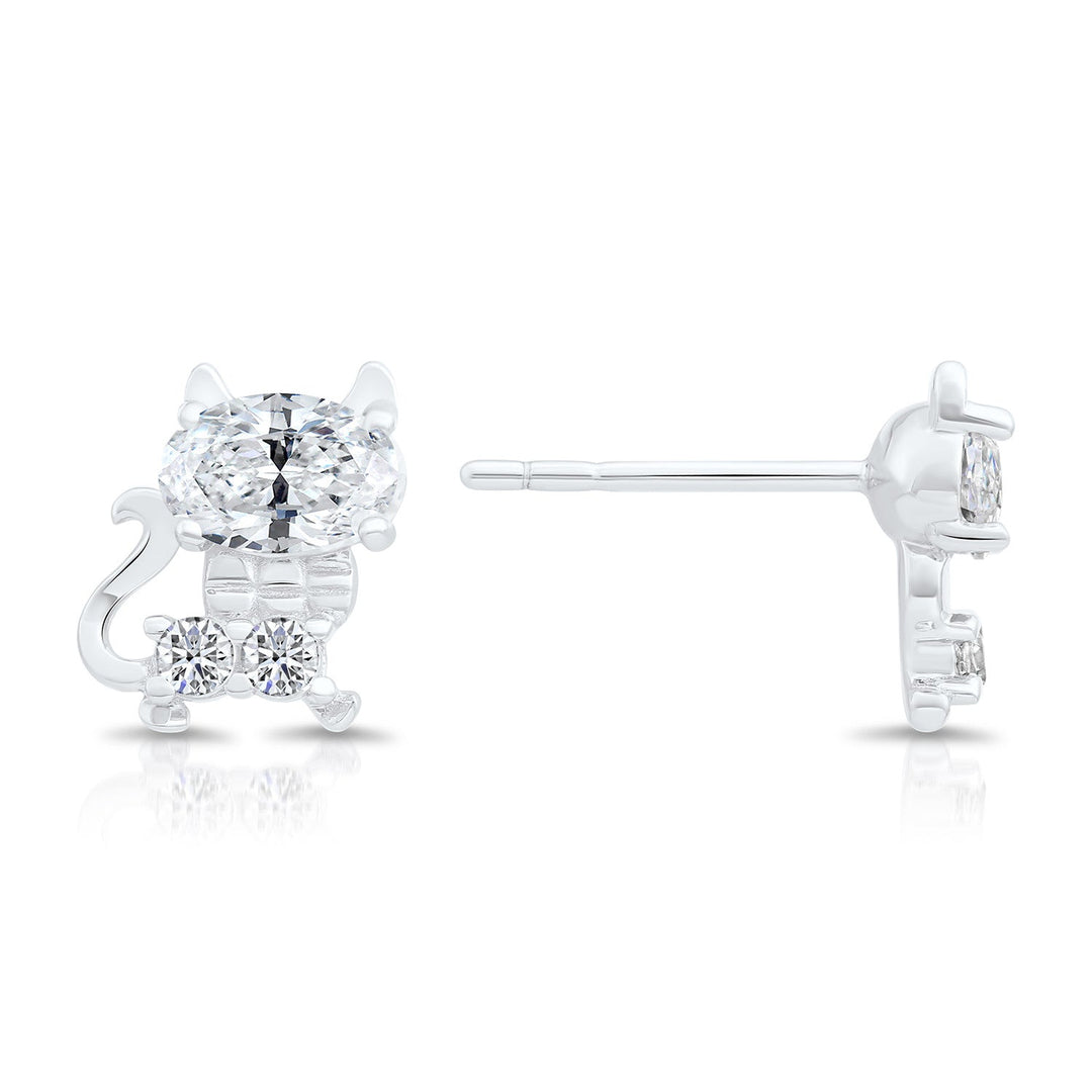 Sterling Silver & Cubic Zirconia Kitty Cat Stud Earring NYFLE1856