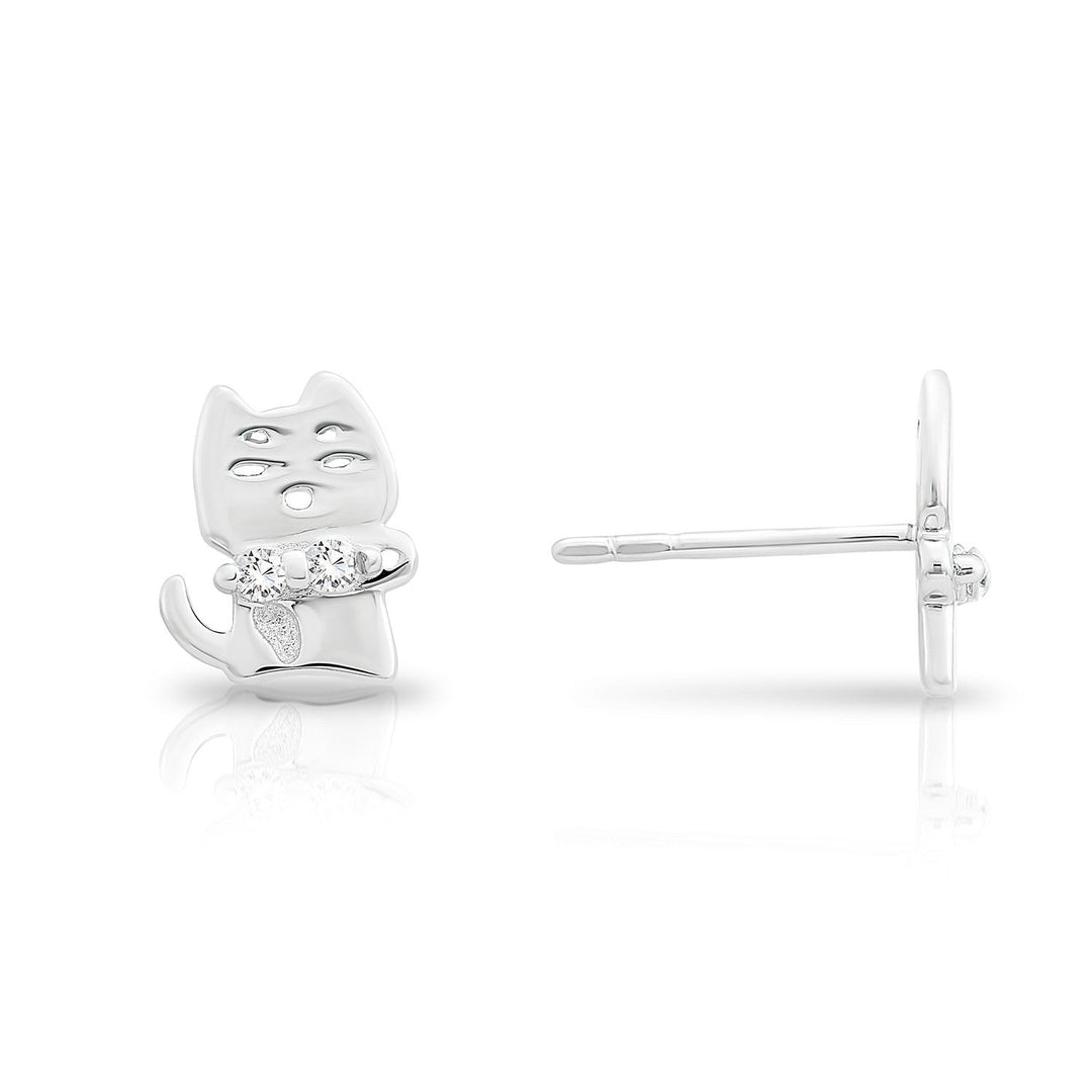 Sterling Silver Cubic Zirconia Kitten Stud Earring NYFLE1878