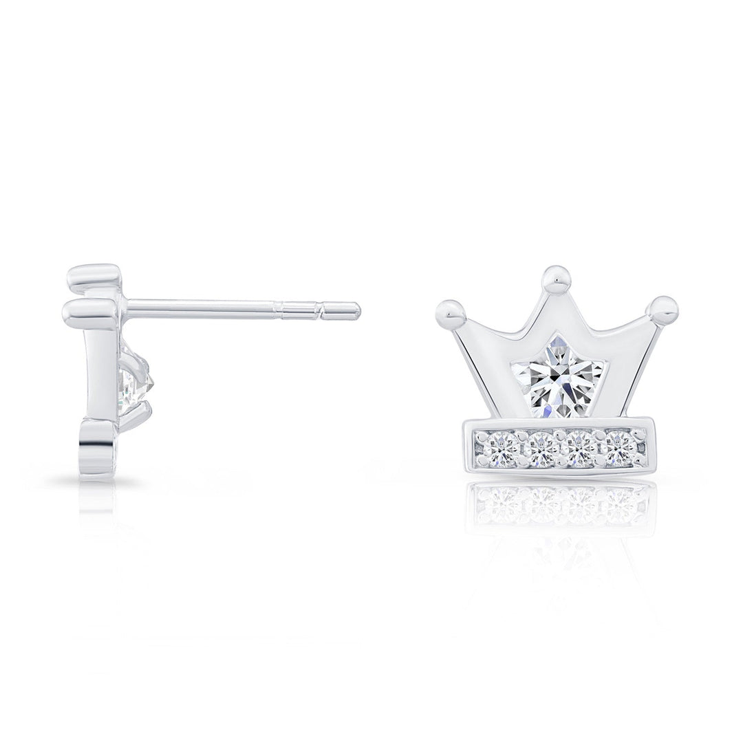 Sterling Silver Cubic Zirconia Crown Stud Earring