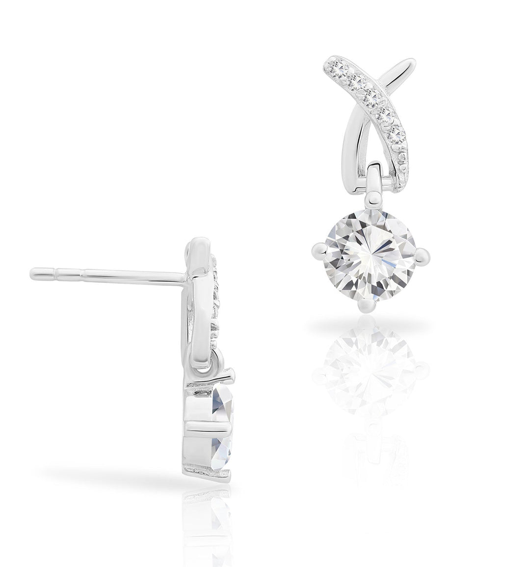 Sterling Silver Cubic Zirconia Ribbon Twist Dangle Stud Earrings NYFLE1897