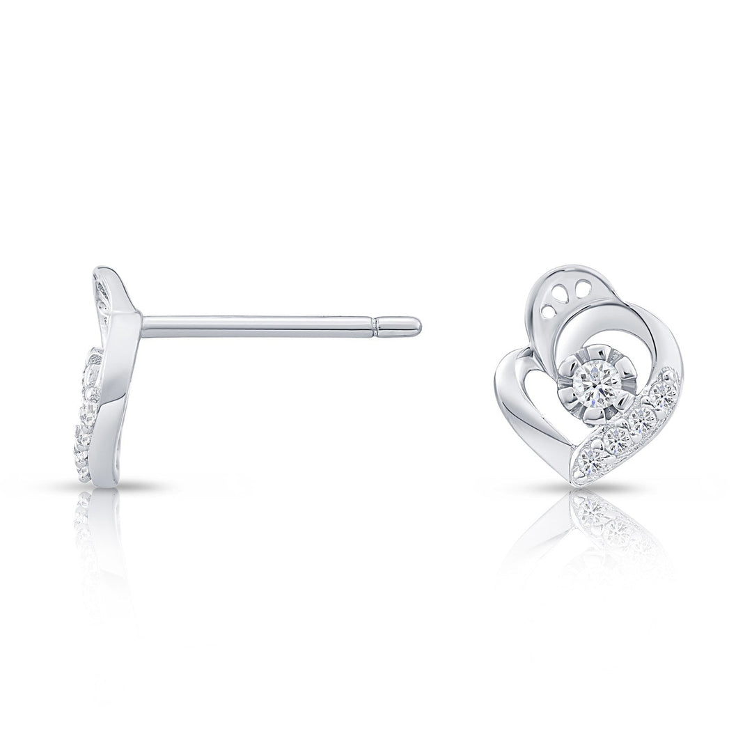 Sterling Silver Cubic Zirconia Heart Stud Earring