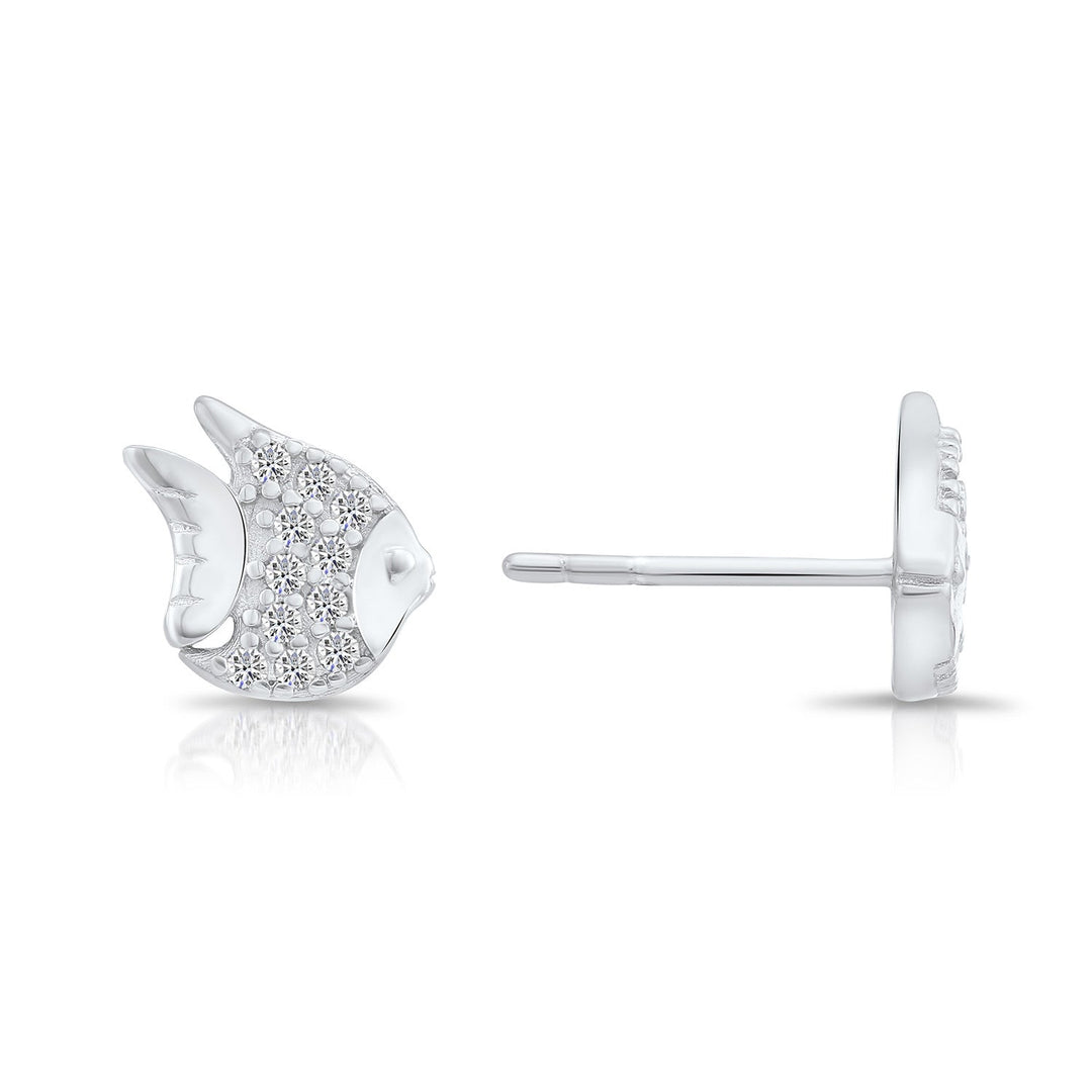 Sterling Silver & Cubic Zirconia Fish Stud Earring NYFLE1980