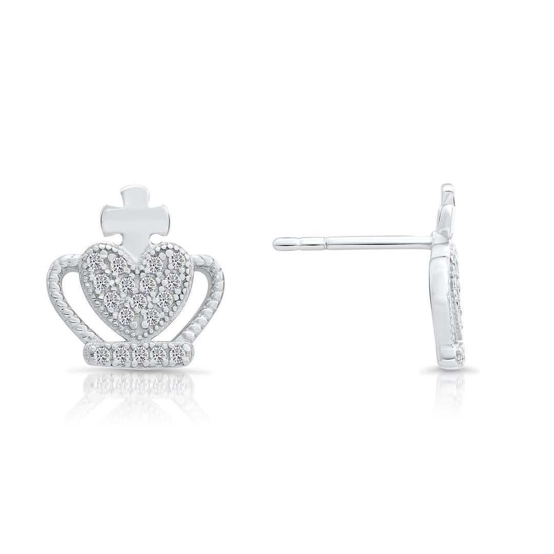 Sterling Silver Cubic Zirconia Crown with Cross Stud Earring