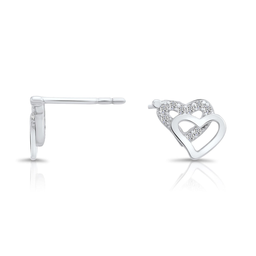 Sterling Silver Cubic Zirconia Double Heart Stud Earring