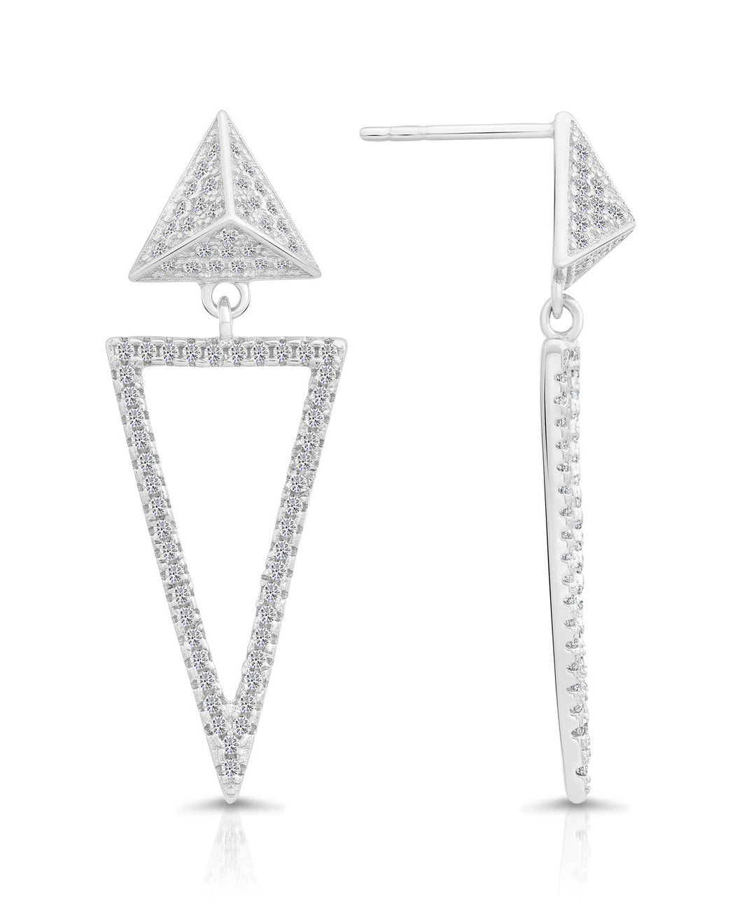 Sterling Silver Cubic Zirconia Triangle Dangle Stud Earrings NYFLE2583