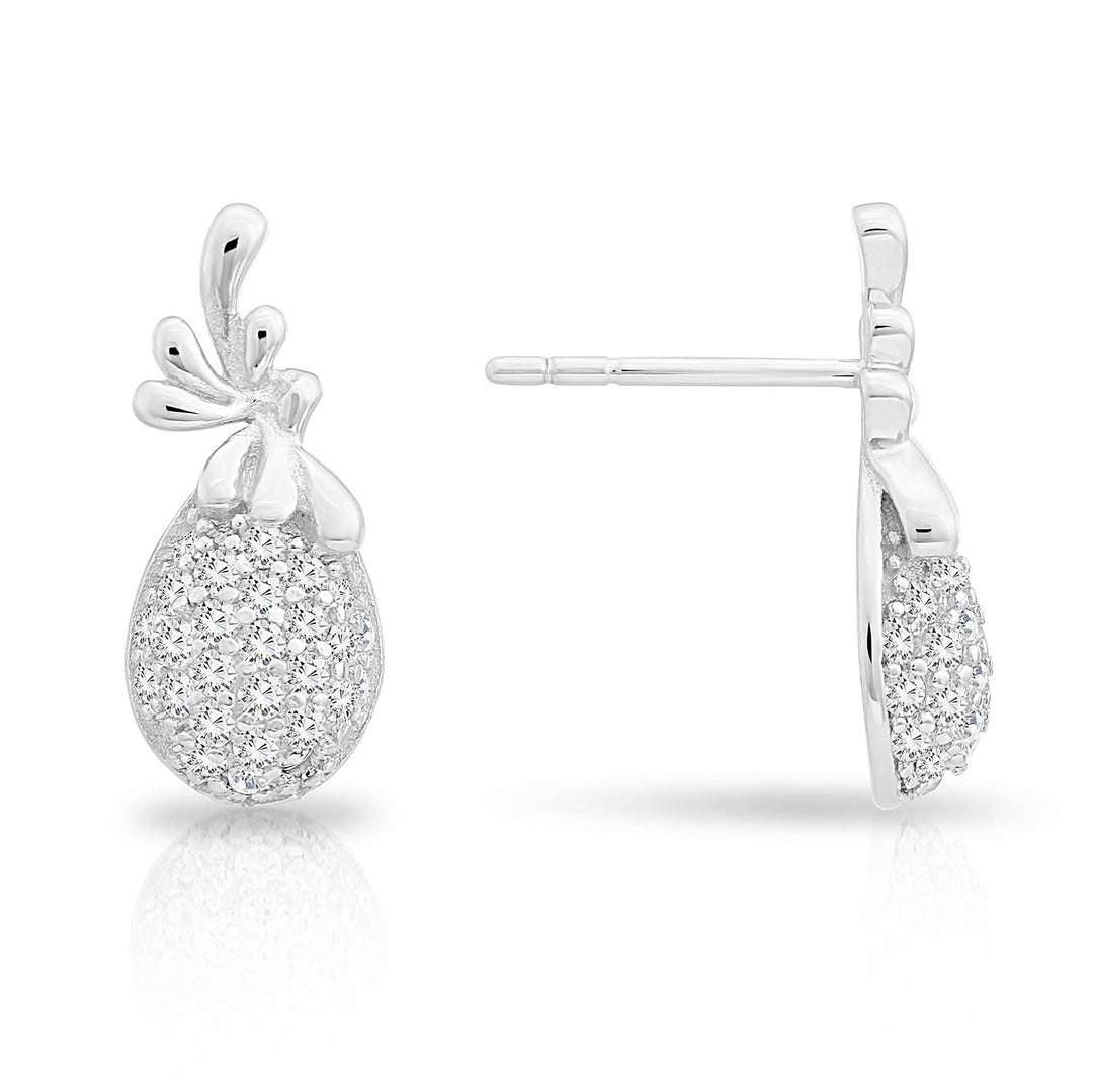 Sterling Silver Cubic Zirconia Pineapple Stud Drop Earrings NYFLE2638