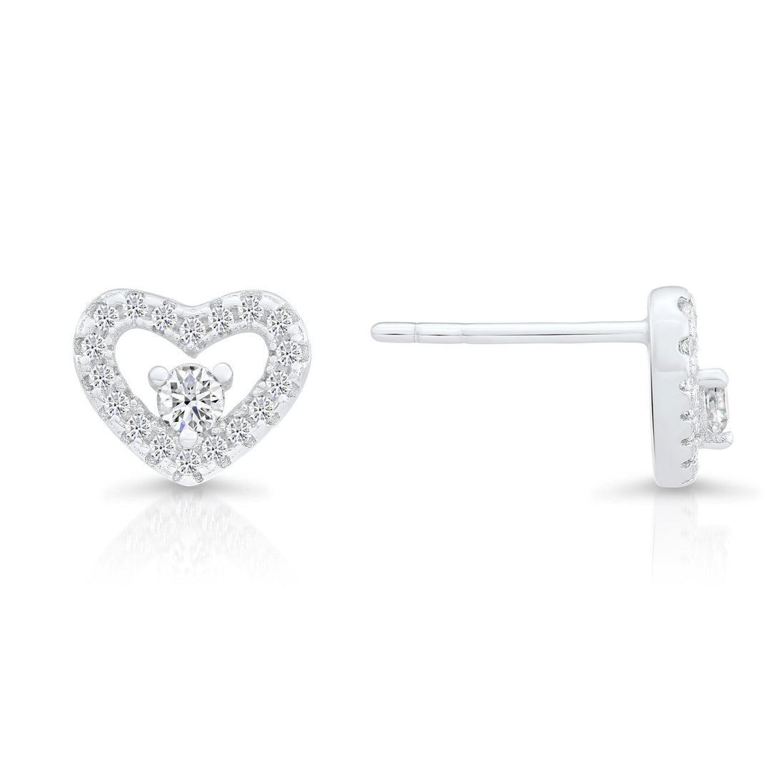 Sterling Silver Cubic Zirconia Open Heart Stud Earring