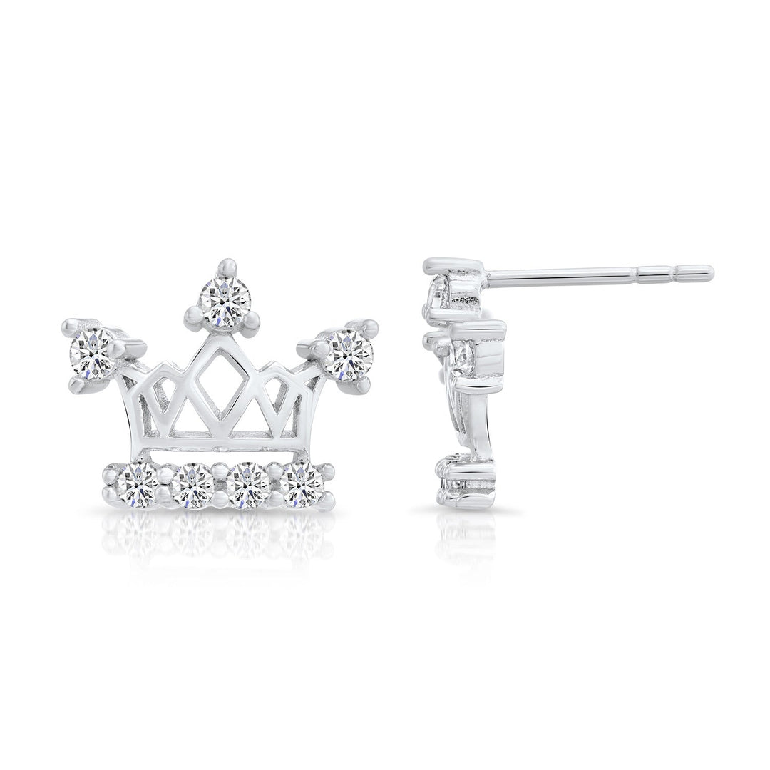 Sterling Silver Cubic Zirconia Crown Stud Earring