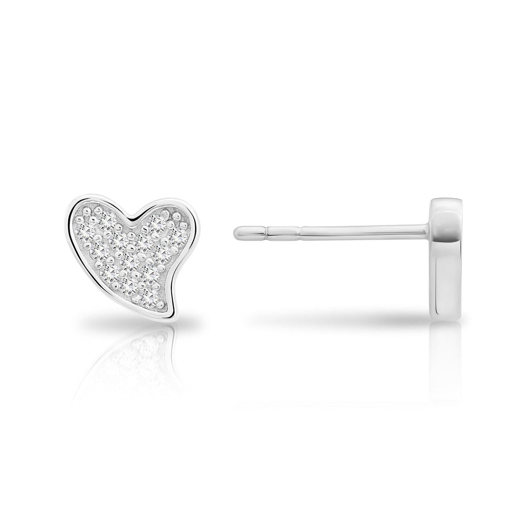 Sterling Silver Cubic Zirconia Pave Set Heart Stud Earring